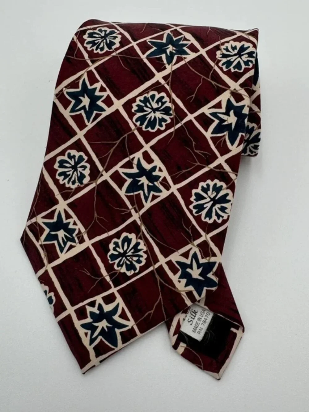 Vintage Gordon & Ferguson 100% Silk Tie USA Floral Grid Print 4” Wide